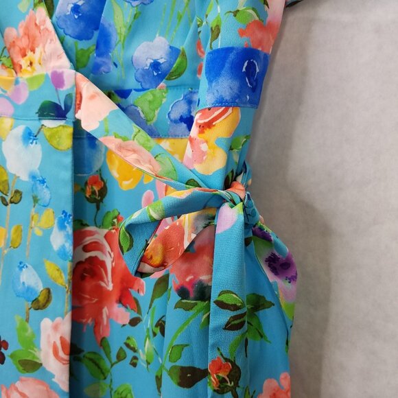 Eshakti Wrap Dress Midi S Dolman Sleeve Blue Floral Print Crepe Lined Tie Waist - Picture 5 of 16